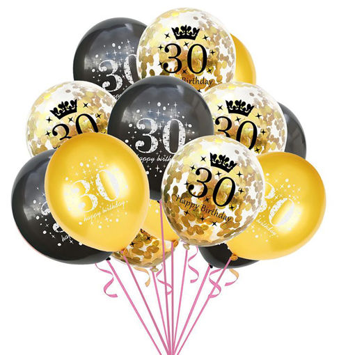 Picture of BALLOON BUNCH GOLD/BLACK 30TH BIRTHDAY